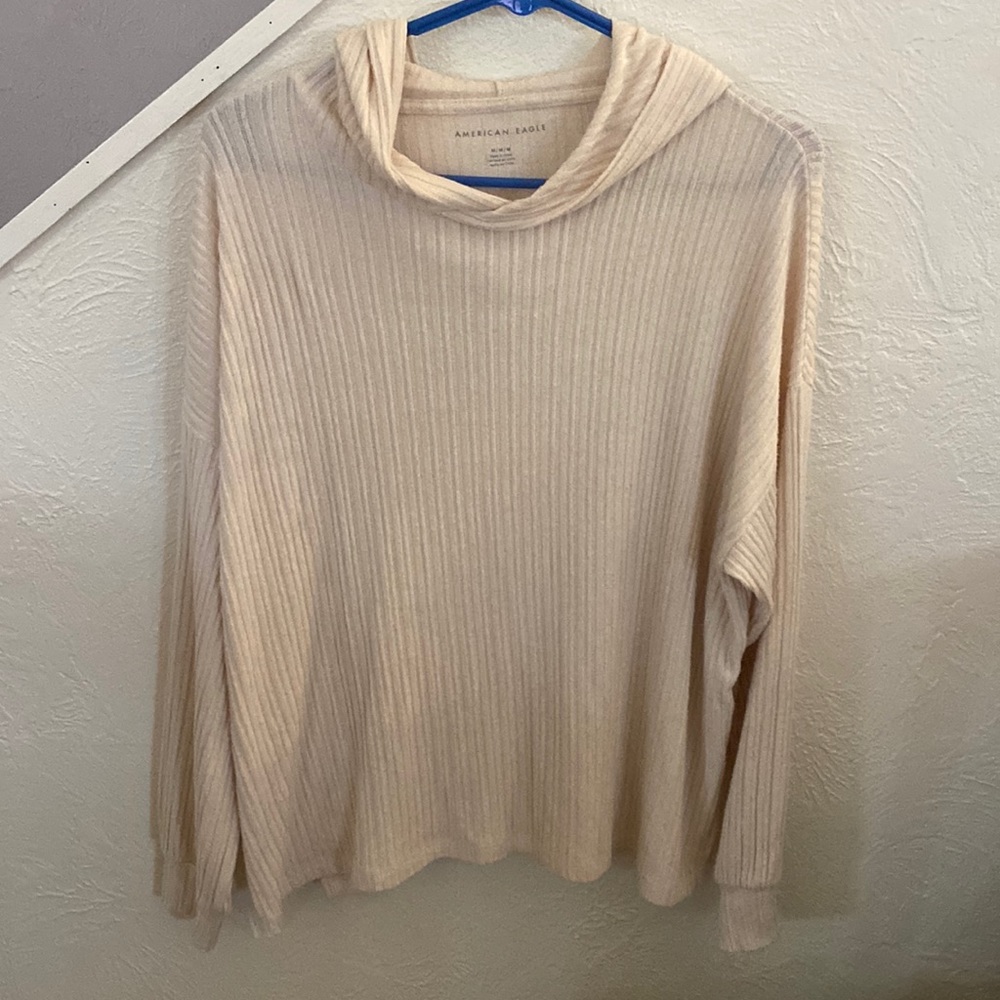 American Eagle Plush Hoodie in Cream